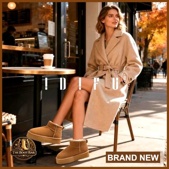 Platform Ankle Boots with Faux Fur Lining Slip On Winter Snow Boots - Picture 3 of 7